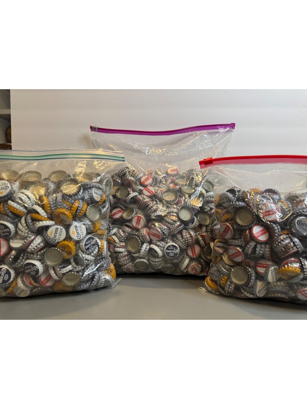 Bulk Lot of Assorted Beer Bottle Caps, Corona, Red Stripe, 4 gallon bags